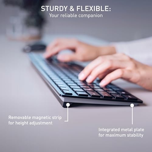 CHERRY KW 9100 SLIM, Wireless Design Keyboard, UK Layout (QWERTY), Choice of Bluetooth or 2.4 GHz RF, Flat Keys, Rechargeable, Black-Grey - Image 5