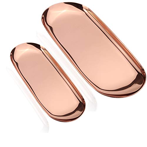 2 Stück Edelstahl-Kosmetiktablett, Dessertschale für Süßigkeiten,Tee-Kaffeetasse-Platte, Aufbewahrungswerkzeuge für Badezimmertücher (Roségold) Cover