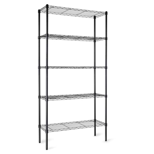 Amazon Basics 5-Shelf Adjustable Heavy Duty Steel Wire Rack Storage Shelving Organizer for Kitchen, Garage, 36″ L x 14″ W x 72″ H, Black