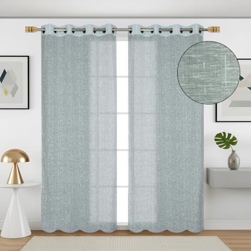 Image of Exporthub Sheer Linen Cotton Curtains for Window 5 Feet Set of 2, Aqua Blue Light Filtering Breathable Fabric Drapes for Living Room & Bedroom (EHSPR098 54)