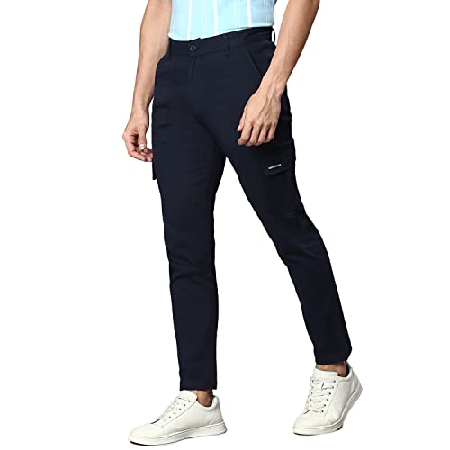 Image of Hubberholme Men's Regular Fit Cotton Trousers with Patch Pockets, Ankle Length Button Closure Cargo Chinos