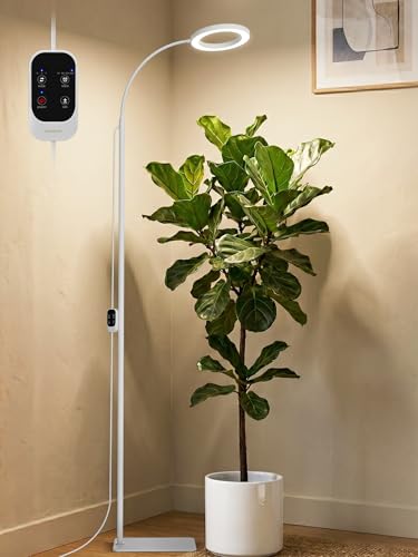 Image of 24W Grow Lights for Indoor Plants, Full Spectrum LED Plant Light With Stand | Dimmable, 3 Lighting Modes, 23 inch-79 inch Adjustable Height, Plant Growing Lamp with 3 /9 /12 /16H Timer, Black Single Head Floor Lamp
