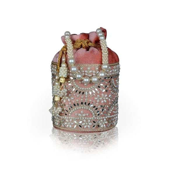 Kundhadiya Collections Pearl Potli Bags for Women | Potli Bags for Ladies | Potli Bags for Ladies for Wedding (velvet pink)