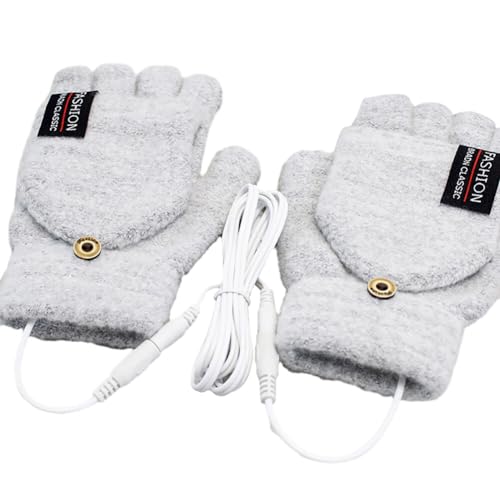 Women's & Men's USB Heated Gloves Knitting Hands Full & Half Heated Fingerless Heating Hands Warmer Design, Mitten Winter Hands Warm Laptop Gloves for Office Work Typing (Gray)