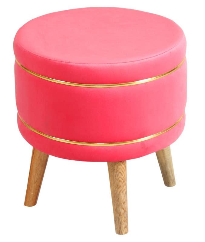 Image of Ottoman Stool for Living Room Foot Rest | Velvet Small Ottoman Foot Stool | Solid Wood Legs | Footstool Puffy for Home, Bedroom & Makeup Table | 16x16x18 Inch, Set of 2 (BabyPink)