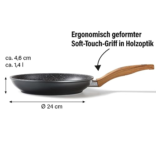 Foto von STONELINE Back to Nature Bratpfanne 24 cm, Made in Germany, antihaft beschichtete Pfanne mit echten Steinpartikeln, alle Herdarten inkl. Induktion, fettfreies Braten