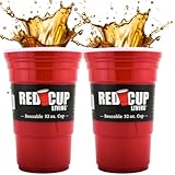 Red Cup Living Set of 2-32 Oz Reusable Party Mug, Glass & Tumbler | Ideal for Adults, Reusable Drinking Supplies for Birthday Party, Camping, Travel Outdoors |Durable & Unbreakable, BPA Free