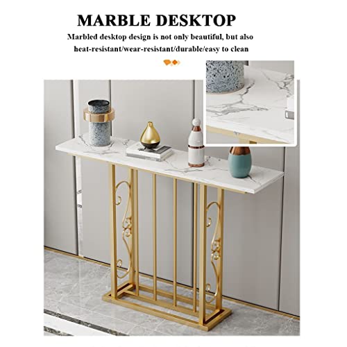 Nizame Metal Console Table, Marble White Console Tables For Entryway, Extra Long Table With Metal Frame, For Living Room, Entryway, Hallway (Color : Style 2, Size : 160X30X80Cm) #TOP2