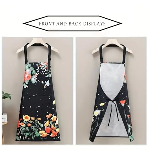 Image of DARSHANAM WORLD Apron for Women with Pockets | Adjustable Waterproof Floral Chef Aprons for Kitchen | Fully washable with large front pocket |Apron for Restaurant | Home | Kitchen | Hotel