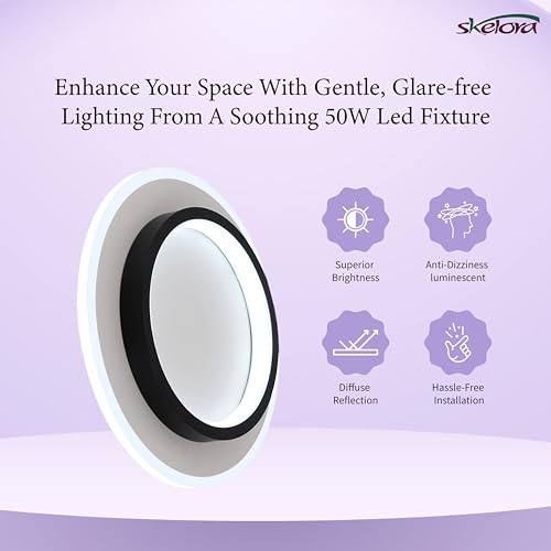 Image of Premium 50W LED Ceiling Light | 3 Color Modes (Warm, Natural, Cool) - Flicker-Free, Anti-Glare |Bedroom, Office, Kitchen, Bathroom, Balcony & Walkway (Round Black 50W)