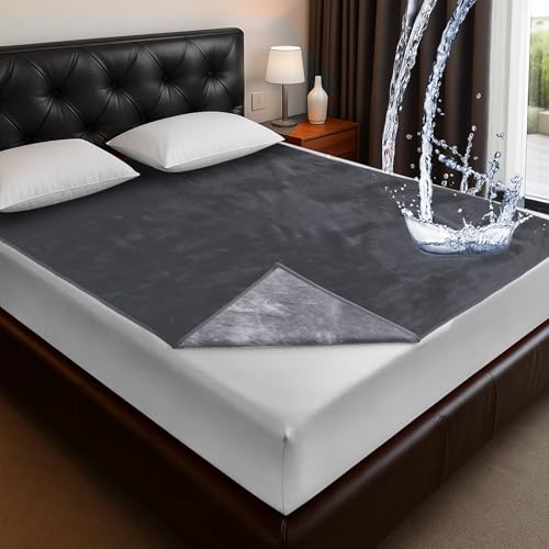 Tisancy Waterproof Bed Blanket - Throw Size S 40 x 60 Dark & Light Gray 3-Layer Flannel with Storage Bag - Mattress Protector Lightweight Spill-Resistant
