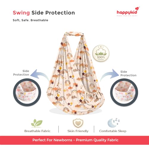 Image of Happykid Baby Cradle Set | Durable Cotton Cloth, Mosquito Net, Spring, Triangle and Window Hanger (Orange, Without Bed)