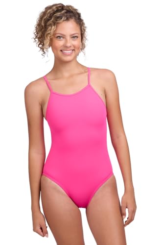 JOLYN Tabitha Womens Athletic One-Piece Swimsuit with Fixed Back for Competitive Swimming Lifeguarding Full Coverage Cotton Candy Size 26