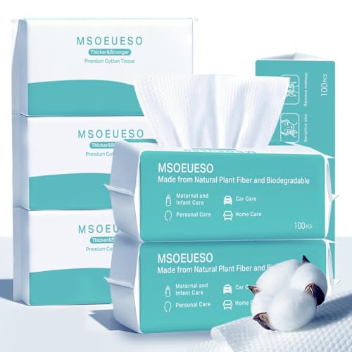Image of Soft Dry Wipes Cotton Facial Tissues, 600 Count Disposable Face Towels, Cotton Face Towel for Sensitive Skin, Facial Cleansing, Makeup Removing, Surface Cleaning