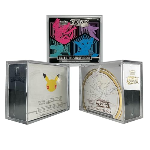TCGHalo Acrylic ETB Case (3 Pack) - Secure Sliding Magnetic Top Loading Clear Case - Elite Trainer Box Clear Display Case Extra Thick Acrylic - Pokemon ETB Display Box Storage Container