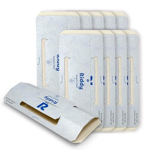 Riddy Cockroach Traps, Non‑Toxic Sticky Base Trap for German, American & Oriental Roaches, Low‑Profile Foldable Glue Station for Industrial Kitchens & Residential Use, 10 Pack