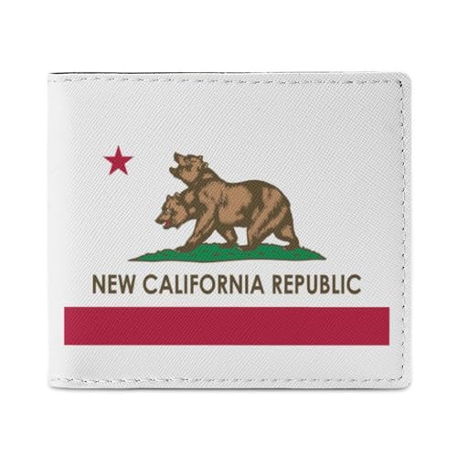 Flag of New California Republic Mens Bifold Wallet RFID Blocking Slim Credit Card Holder with with ID Window Nice Gifts for Men