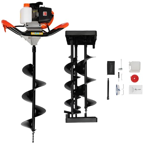 DAOHHFO Tarière à essence, 2,3 CV, 3 x forets (L x l) 75 x 10/15/20 cm, 2 temps, refroidi par air et allumage CDI (EU-STOCK)
