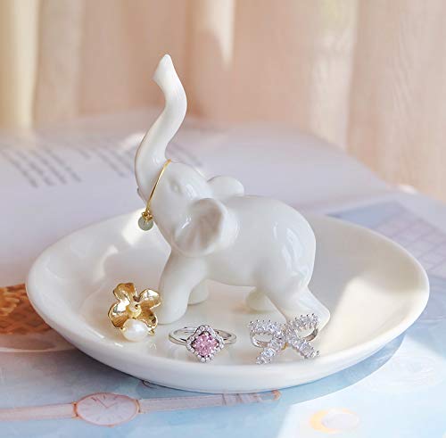Image of PUDDING CABIN White Elephant Ring Holder Dish Ring Tray for Jewelry | Elephant Gifts for Women Christmas, Birthday, Mother's Day