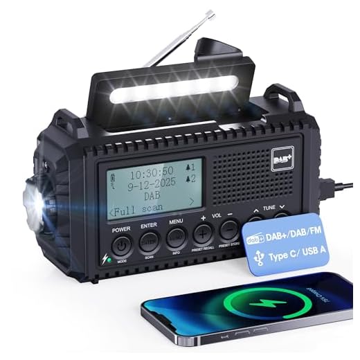 Kurbelradio DAB/UKW, Tragbare Solar Radio mit LED Taschenlampe & Leselicht, DAB+/FM Dynamo Radio IPX4, 5000mAh Wiederaufladbare Notfall Radio und SOS-Alarm Geeignet für Wandern, Camping, Outdoor