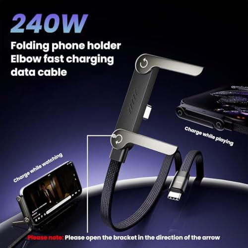Image of Original 240W Dual Type C Fast Charging Cable with Stand, 1.5 Meter Nylon C Type Charger Cable with 480MBPS Data Transfer For iPhone 17 /16 /15, Samsung S27 /26 /25 /24 /23 / /22 & All TypeC smartphones
