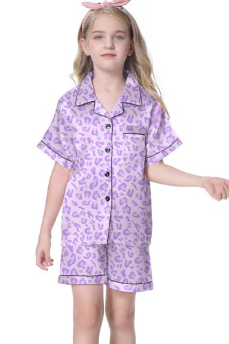 Image of Umeyda Women & Girls Pajamas Set, Soft Satin Lightweight Silk Button-Down Top with Shorts 2 Piece PJS for Mom Boys Kids Gifts