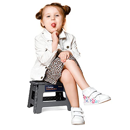 Image of Flottian 9 inch Folding Step Stool for Adults and Kids Holds Up to 300 lbs,Non-Slip Folding Stools with Portable Handle, Compact Plastic Foldable Step Stool for Bathroom,Bedroom, Kitchen Gray