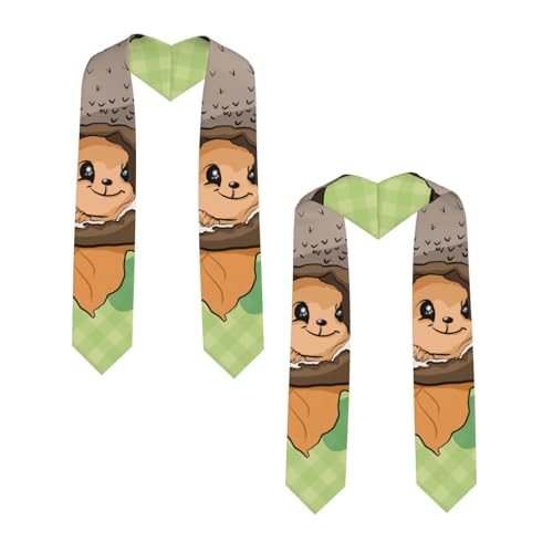 Cartoon Squirrel Print Flat Ribbon Shawl - Satin Shawl for Graduation Ceremony Gift for Son Daughters Friends Sisters2