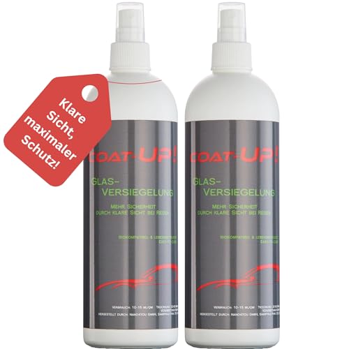 COAT-UP Scheibenversiegelung Auto | Nano Versiegelung | Regenabweiser mit Abperleffekt | Glasversiegelung für mehr Sicherheit durch klare Sicht bei Regen (1000 ml)