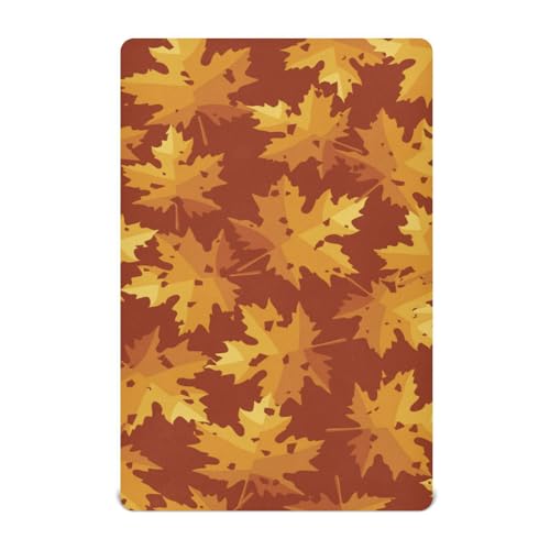 Moudou Autumn Maple Leaf Playard Sheet for Boy Girls, Soft Breathable Fitted Toddler Sheet for Standard Playard Bed Mattress, 39 x 27 x 5 Inch