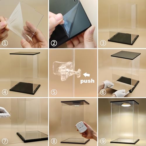 NONEMEY Clear Acrylic Display Case with Remote Control Light for 400% Pop Mart，Dustproof Model Showcase Organizer Box, Display Case for Collectibles (9.8x9.8x13.8inch,25x25x35cm) by NONEMEY - Image 7