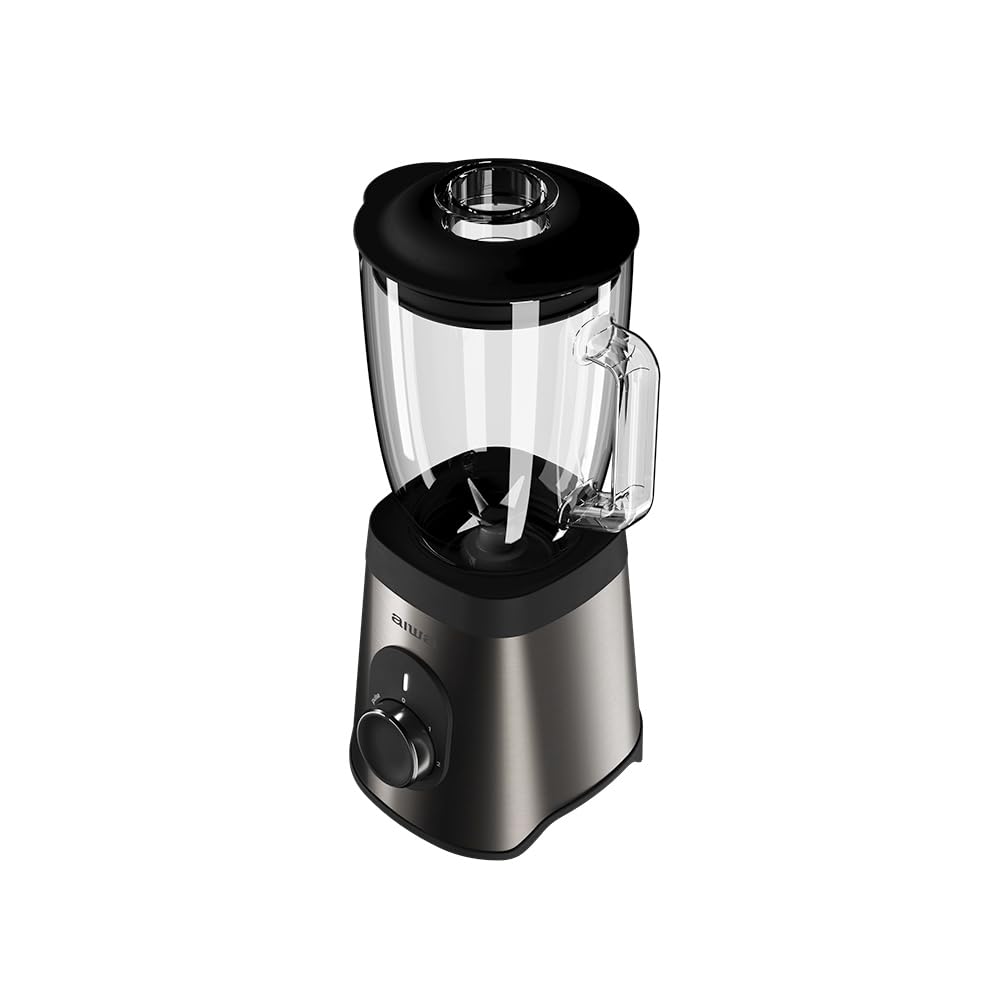 Aiwa Saberu 1500 ATB‑1500 Blender stołowy 1500 W, dzbanek szklany 1,5 l, 2 stopnie prędkości + Pulse, 6 ostrzy Satoku®, podstawa ze stali nierdzewnej/tworzywo sztuczne zapobiegające odciskom palców