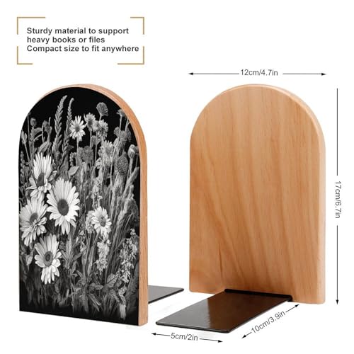 Sujetalibros de madera moderno y resistente con base de metal antideslizante 3
