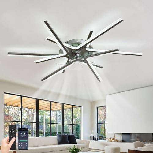 Fachae Ventilador de Techo con Luz Blanco,Silencioso,6 Velocidades, Temporizador Reversible,Lamparas de Techo Dormitorio con Ventilador,Regulable,APP y Mando a Distancia,Memoria,Salones Comedores-6