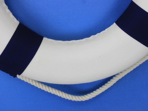 Hampton Nautical Classic White Decorative Anchor Life Ring With Blue Bands, 15" #TOP1