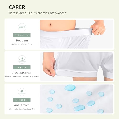 Carer 2 Stück Inkontinenz-Auslaufsichere Unterwäsche Boxershorts für Erwachsene Plastik-Windelhülle Waschbare Wiederverwendbare Wasserdichte InkontinenzUnterwäsche Boxershorts Unisex Weiß Größe L