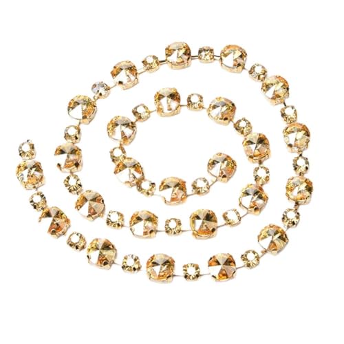 Garniture chaîne strass or champagne et frange de cristal luxe 1 mètre