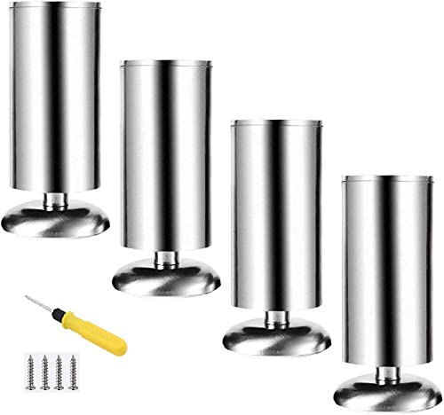 Juego de 4 patas ajustables de acero inoxidable para muebles, patas redondas de metal, patas de soporte para armario de baño, mesa de café y soporte de TV, alfombrilla de goma incluida