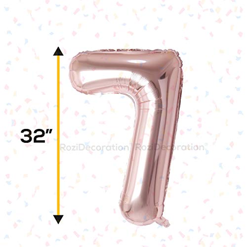 Image of Rozi Decoration 32 inch Inch Rose Gold 7 Number Foil Balloons for 7th Birthday Decoration Items | 7 Number Balloon for Birthday | 7th Anniversary Decoration Items | 7 Number Helium Balloons Pack of 1 Pcs