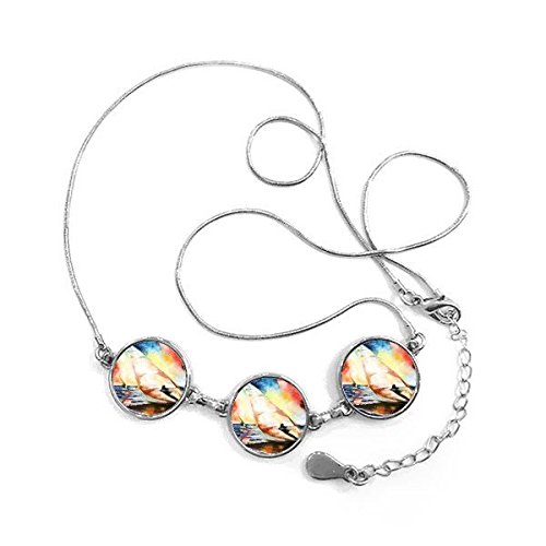 Surf et océan sur un pendentif rond motif peinture marine avec collier chaîne originale