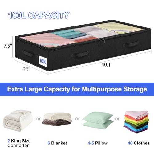 Punemi 01 100L Extra Large Under Bed Storage Containers Bins,Jumbo Collapsible Underbed Storage W/Clear Lid & Sturdy Handle thumb #3