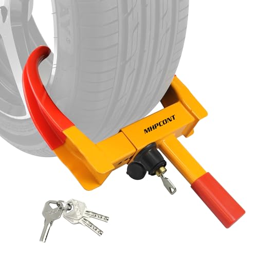 Wheel Lock Universal Trailer Wheel Lock Adjustable Security Tire Boot Lock Anti Theft for ATV RV SUV Car Golf Cart Boats Motorcycles Great Deterrent Bright Red-Yellow (3 Keys)