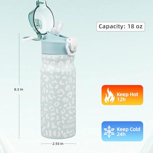 Image of Konokyo 18 oz Insulated Stainless Steel Sports Water Bottle with Straw Lid