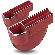 SANRILY 2 Pack Car Seat Gap Filler Organizer with Cup Holder Universal Fashion PU Leather Multifunctional Car Center Console Organizer with USB Hole Red