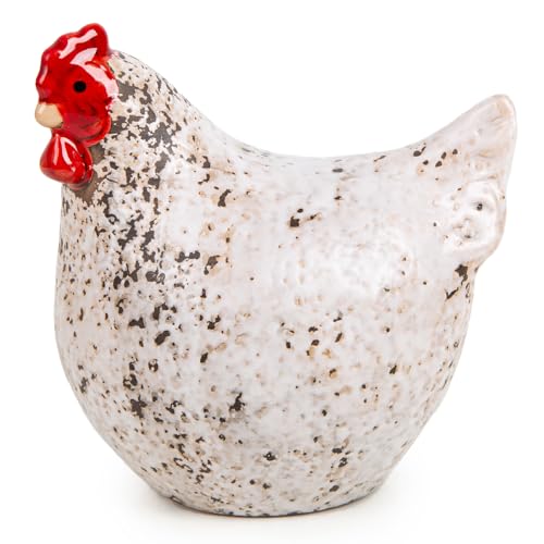 Logbuch-Verlag Figura decorativa de pollo de cerámica moteada, moderna decoración de Pascua, figura de pollo para Pascua y primavera, 14 x 13 x 10 cm