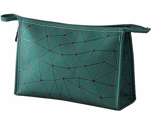 Image of Makeup Bag for Women, Diamond Pattern Makeup Bag with Zipper Large Capacity Travel Toiletry Bag - Green