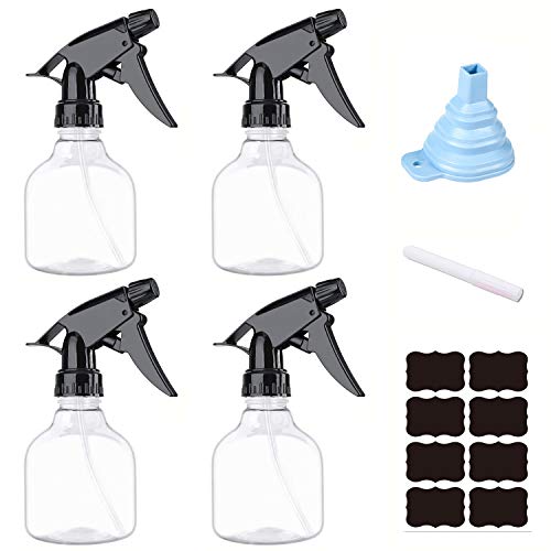Abgream 8 Oz Plastic Spray Bottles - Empty Refillable Sprayer with Funnel, Chalkboard labels, Chalk Marker for Hair, Gardening, Cleaning, Cooking (4 Pack)