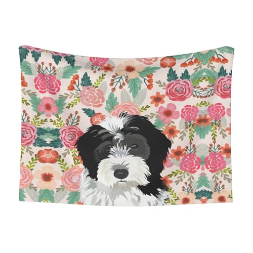 Xsovgoi Dog Blanket Bernedoodle Dogs Floral Boho Flowers Soft Warm Flannel Throw Pet Blankets for Dogs Cats Medium