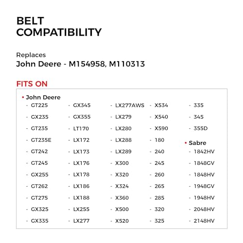 Image of M154958 John Deere 48C Secondary Deck Belt Replacement - Length 111.4 inch - Heavy-Duty, Durable, Aramid Cord Mower Deck Belt for Mowers M154958, M110313 - Cross fits Cub Cadet 954-04055, 754-04041