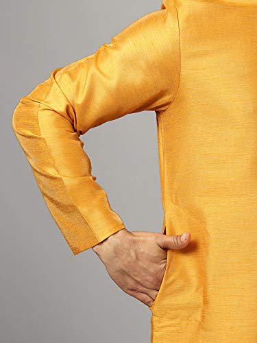 Image of Uri and MacKenzie Banarasi Dupion Silk Solid Kurta Churidar Pyjama Set for Men